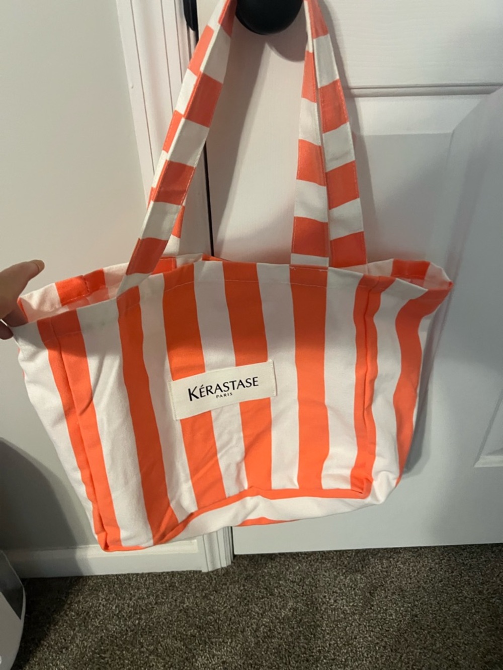 Orange & White Striped Canvas Tote Bag